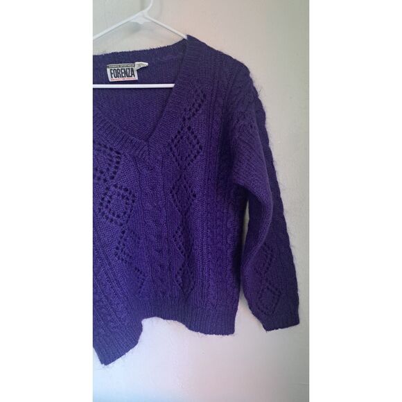 Vtg 90's Forenza Womens Small sweater Mohair Wool Cable purple barbie preppy - Picture 4 of 8